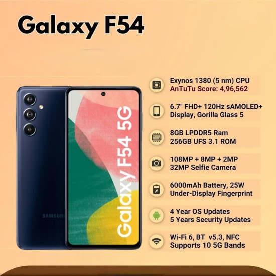 Samsung Galaxy F54 5G (Meteor Blue) (256 GB ROM) (8 GB RAM) Samsung Galaxy F54 5G (Meteor Blue) (256 GB ROM) (8 GB RAM)