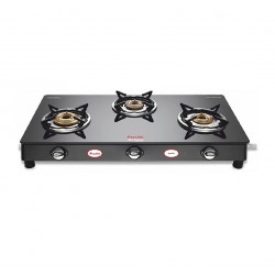 Preethi Blu Flame Sparkle Glass Top 3-Burner Gas Stove, Black