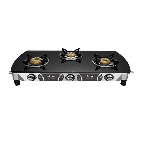 Preethi Blu Flame Blaze Glass Top 3-Burner Gas Stove,Black